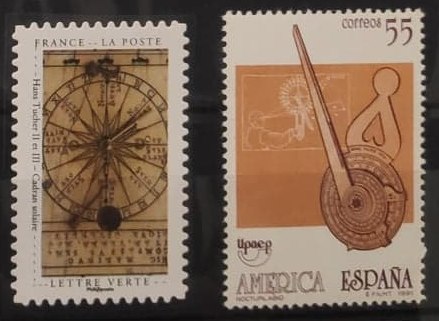 sluneční hodiny na poštovních známkách